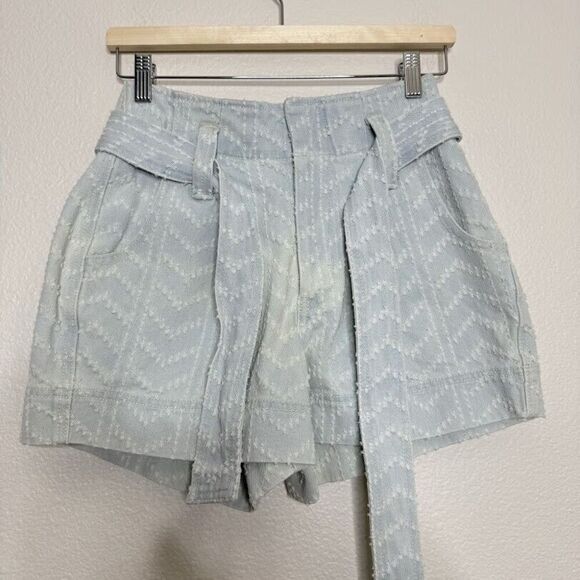 Happy Nature Shorts Size 0 Paperbag Denim Textured Acid Wash Coastal Kate Hudson - Picture 1 of 14